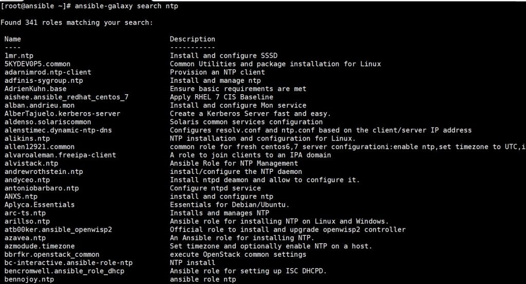 Search for NTP with Ansible Galaxy